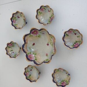 Vintage Nippon style Master bowl and 6 nut dishs